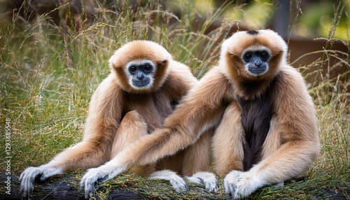 Endangered WhiteHanded Gibbon Swinging Gracefully through Lush Tropical Forest Canopy, Majestically Displaying its Vibrant Fur against the Emerald Backdrop of a Southeast Asian Jungle