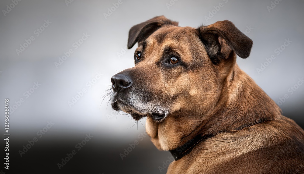 Charming Brown Crossbreed Puppy Cocks His Head, Expressing Intelligent Curiosity in a Rustic Setting, Capturing the Soulful Gaze of Mans Best Friend. Charming Brown Crossbreed Puppy Cocks His Head, Expressing Intelligent Curiosity in a Rustic Setting, Capturing the Soulful Gaze of Mans Best Friend.