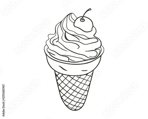 Hand-drawn ice cream line art  illustration. Vintage-style etching, perfect for packaging, prints, menus, and digital designs.