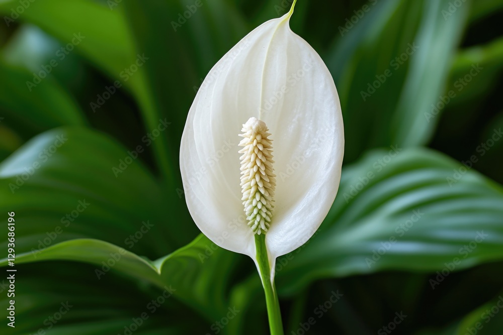 Obraz premium A close-up of a white flower with green leaves in the background, perfect for use in nature and botanical illustrations
