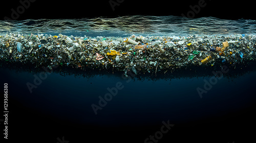 Ocean Pollution: A disturbing view of plastic debris floating on the surface of the ocean, highlighting the urgent need for conservation.