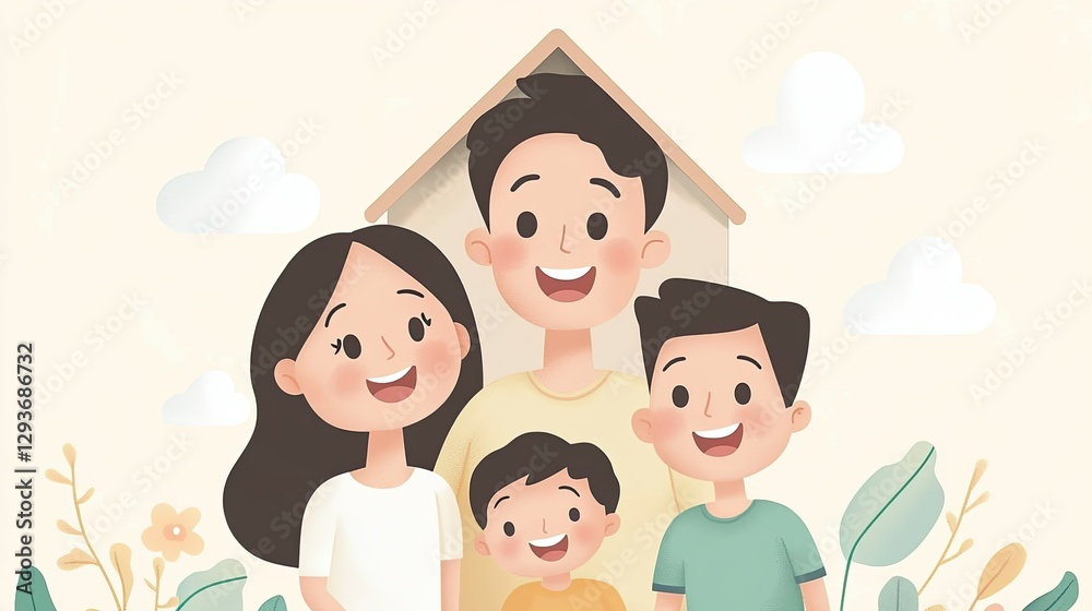 Housing and relocation idea: a joyful family with a roof over their heads. Housing and relocation idea: a joyful family with a roof over their heads.