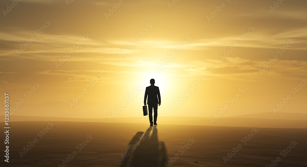 Silhouette of Man Walking Towards a Bright Sunset Over a Golden Field
Silhouette of Man Walking Towards a Bright Sunset Over a Golden Field