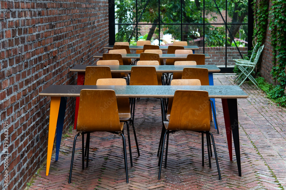 Fototapeta premium tables and chairs at the outdoor cafe