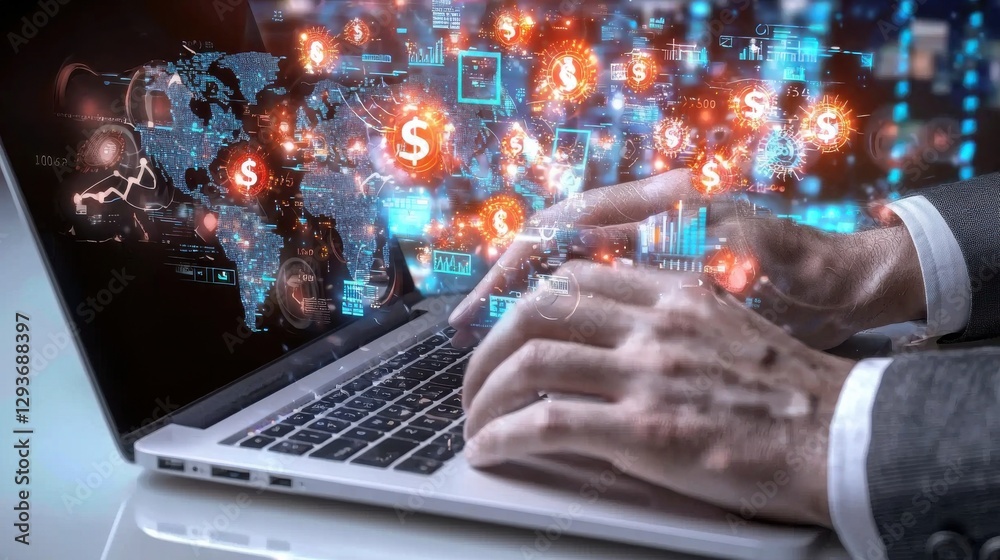 Fototapeta premium Digital Technology and Data Visualization for Financial Analysis Investment Strategies and Global Business Automation