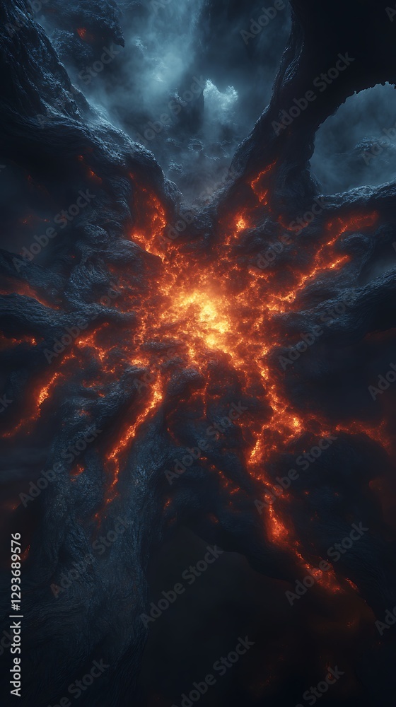 Fototapeta premium Fiery Inferno Erupts Through Storm Clouds