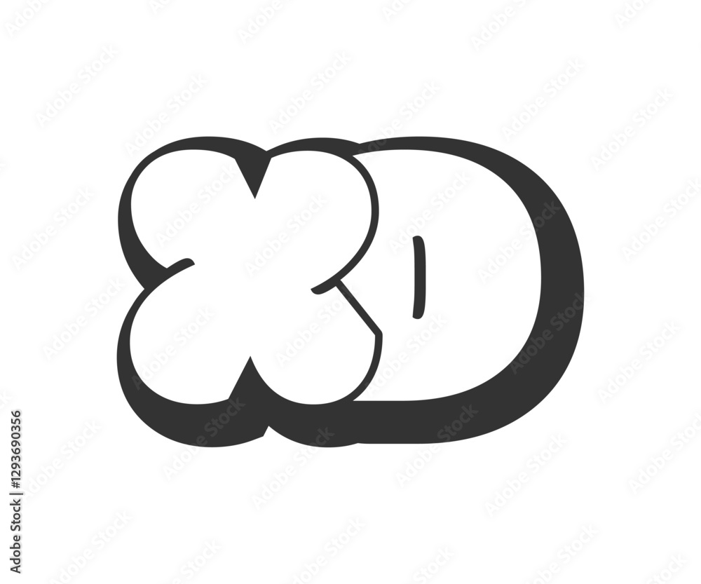 XD logo, bubble comic lettering, rounded in graffiti style black and white silhouette. Trendy preschool X and D letter text for festival party, personal initials, children funky print and web. XD logo, bubble comic lettering, rounded in graffiti style black and white silhouette. Trendy preschool X and D letter text for festival party, personal initials, children funky print and web.