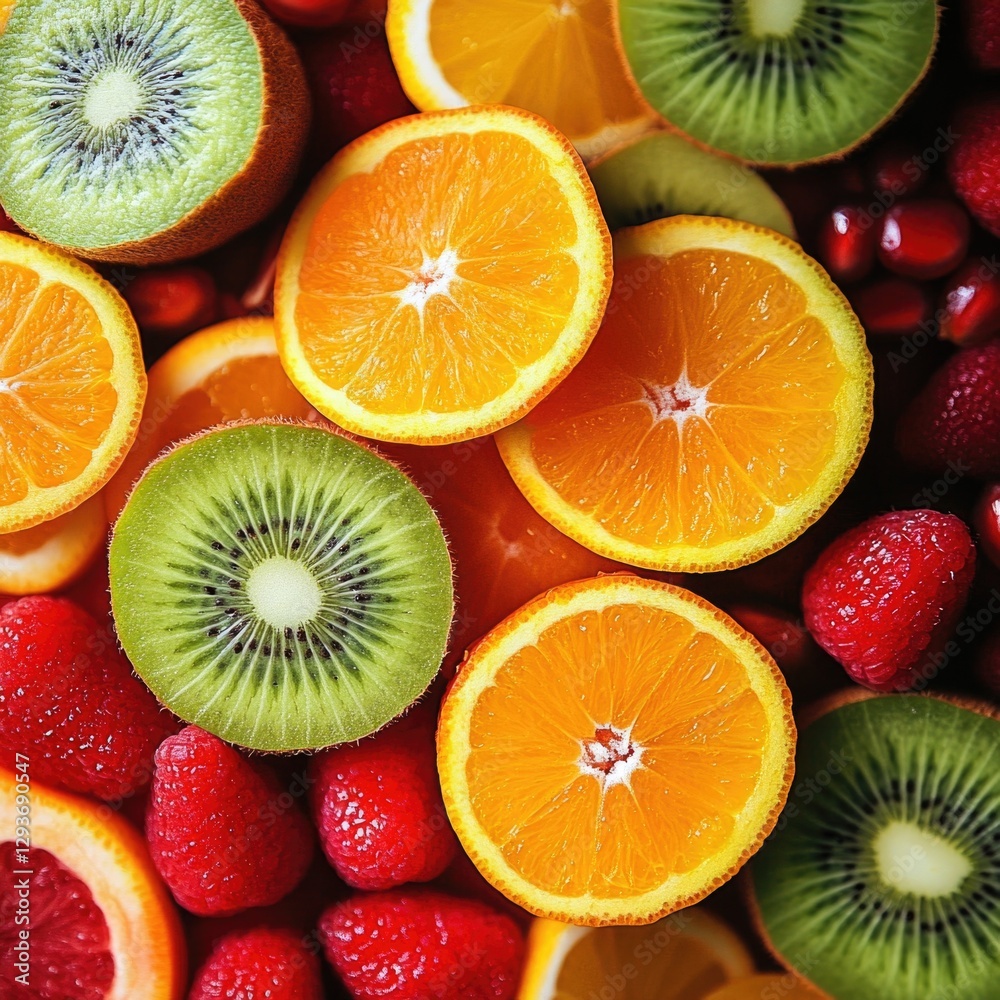 Freshly sliced fruits on a plate, great for food photography or editorial use Freshly sliced fruits on a plate, great for food photography or editorial use