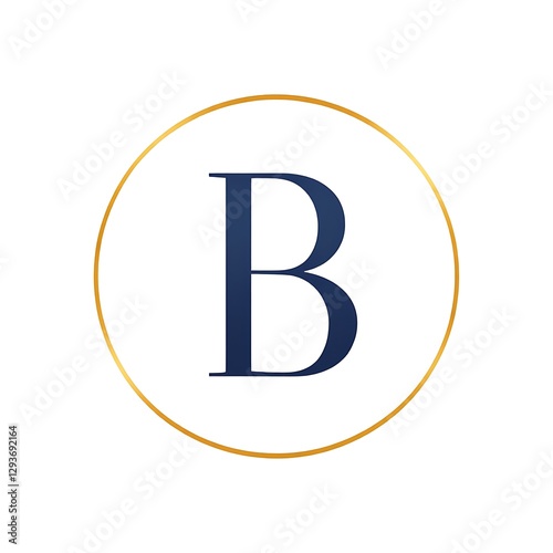 Elegant Capital Letter B in Dark Blue Surrounded by Golden Circle on White Backdrop Design