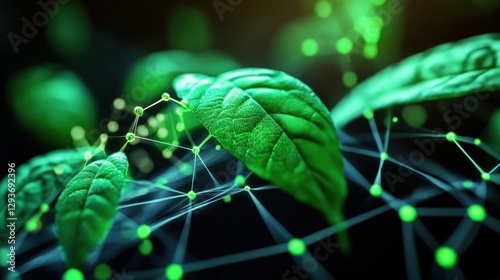 Nitrogen metabolism in plants, scientific visualization of nutrient absorption, glowing molecular structures, futuristic agricultural science