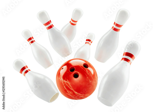 Striking down pins with a bowling ball, cut out


