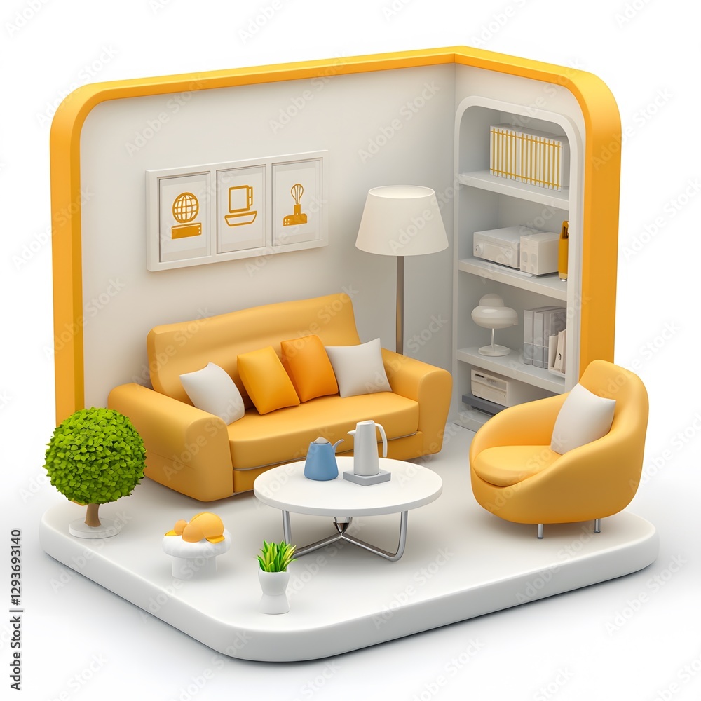 Fototapeta premium Cozy living room setup modern home 3d render bright environment aesthetic perspective interior design concept
