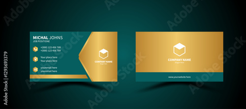 Luxury and elegant dark black business card design with gold style minimalist print template