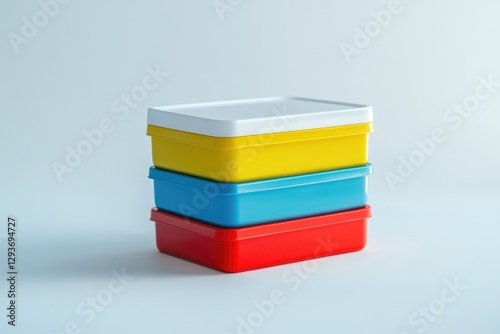 A stack of four plastic containers stacked on top of each other