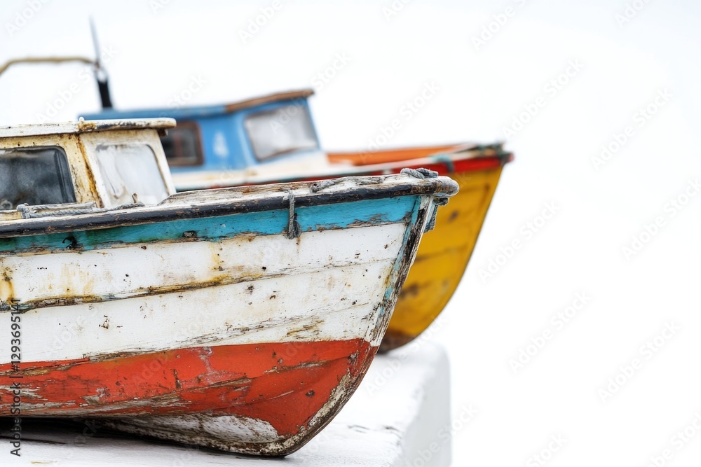 A pair of boats resting on a white surface, possibly snow or sand A pair of boats resting on a white surface, possibly snow or sand