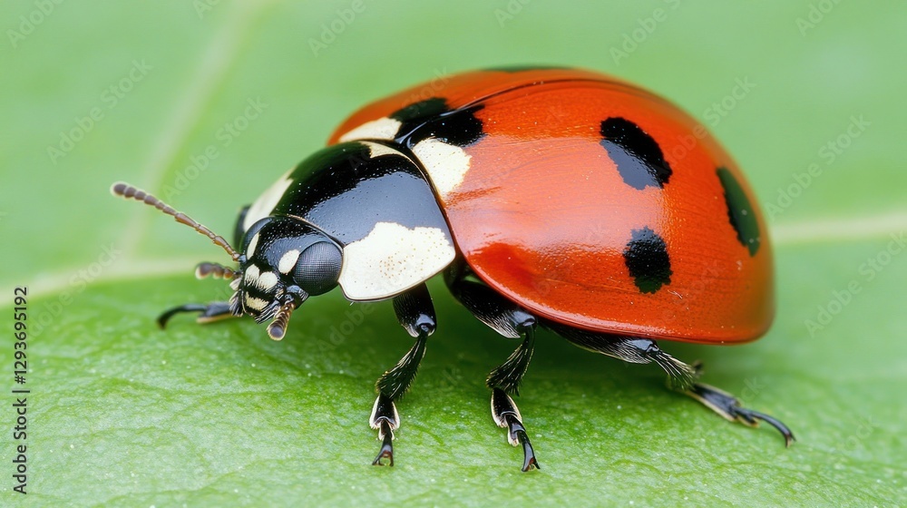 Close-up of a ladybug on a green leaf. (1) Close-up of a ladybug on a green leaf. (1)