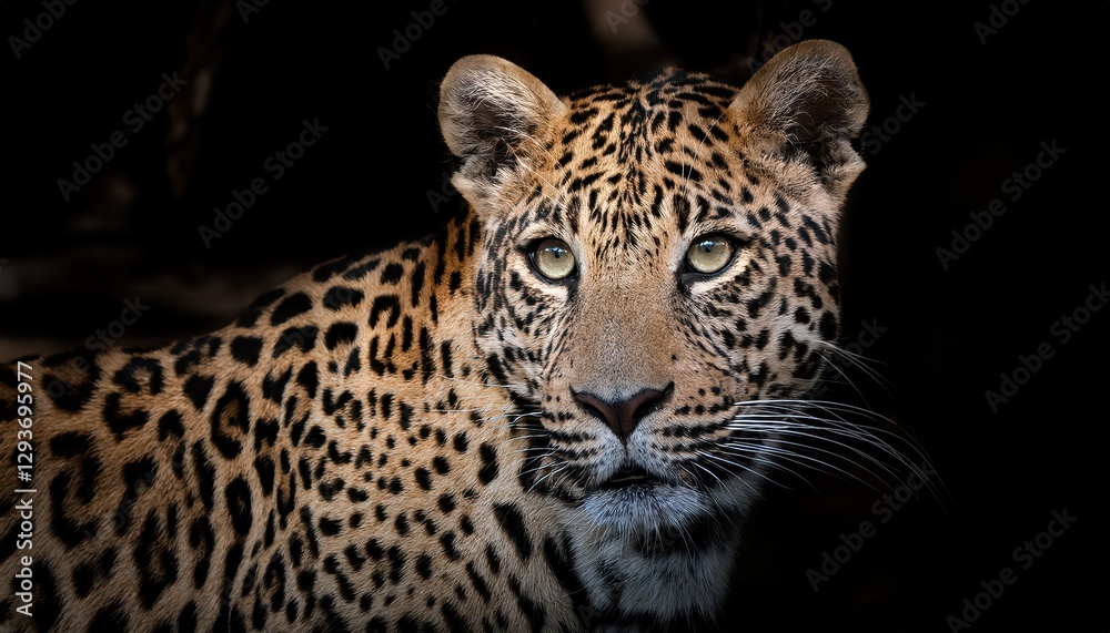 Obraz premium Leopard Hiding in Shadows Majestic Predator Camouflaged Amidst Forest Dappled Light, Capturing a Moment of Mystery and Elegance