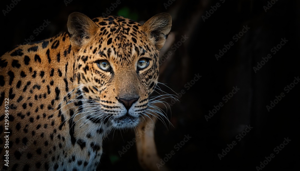 Obraz premium Stealthy Leopard Lurking in the Dappled Shadows, Camouflaged by Ancestral Spots amidst the Savannah Grasslands, a Moment of Predator and Prey Suspense