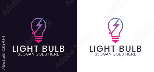 light bulb vector logo, Colorful light bulb design with symbol of technology, creativity, energy and light bulb shop