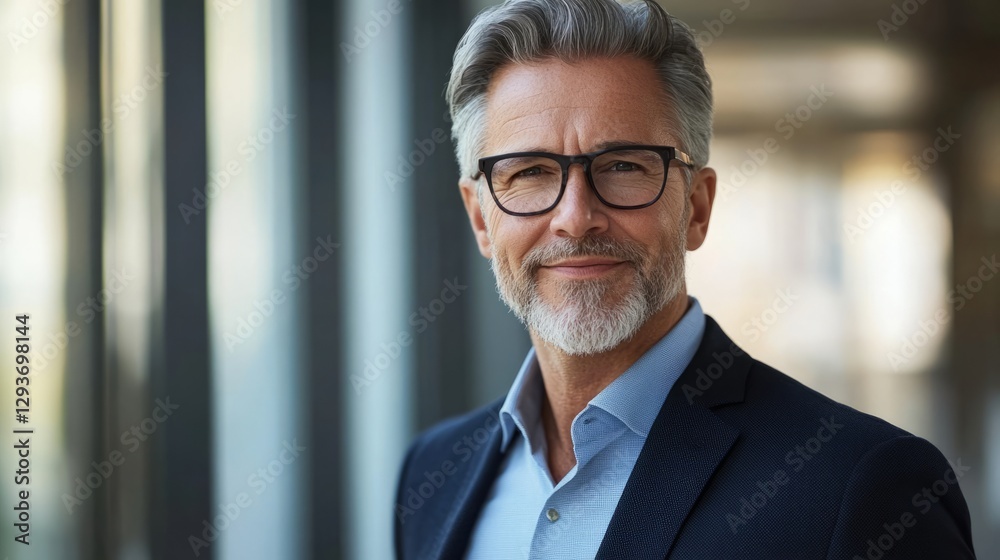 Fototapeta premium A confident businessman exudes satisfaction, embodying success and professionalism. 