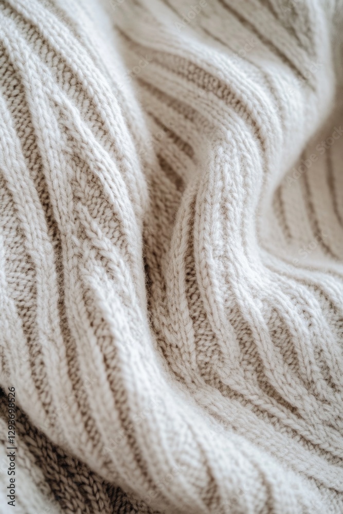 A close-up shot of a white knitted blanket, perfect for showcasing texture and warmth A close-up shot of a white knitted blanket, perfect for showcasing texture and warmth