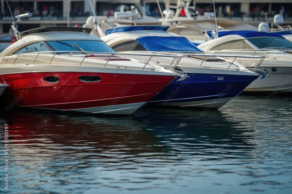 A group of boats moored in a peaceful harbor A group of boats moored in a peaceful harbor