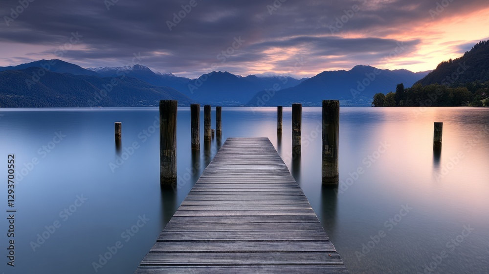 Obraz premium Tranquil sunrise over a calm lake, evoking peace and serenity. 