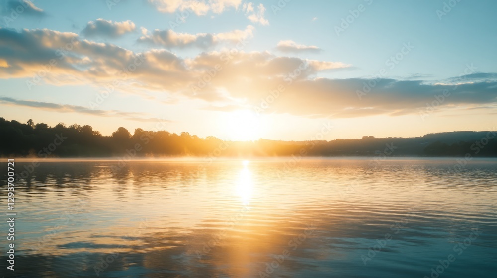 Tranquil sunrise over a calm lake, evoking peace and serenity.
Tranquil sunrise over a calm lake, evoking peace and serenity.