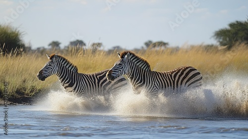 How do zebras communicate with each other? Write a scene showing zebra interactions. photo