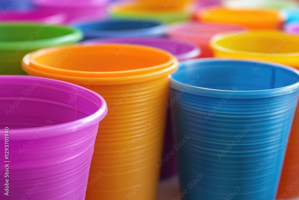 A collection of colorful plastic cups up close A collection of colorful plastic cups up close