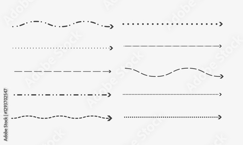 Set of  dashed and dotted arrows. Emphasis signs