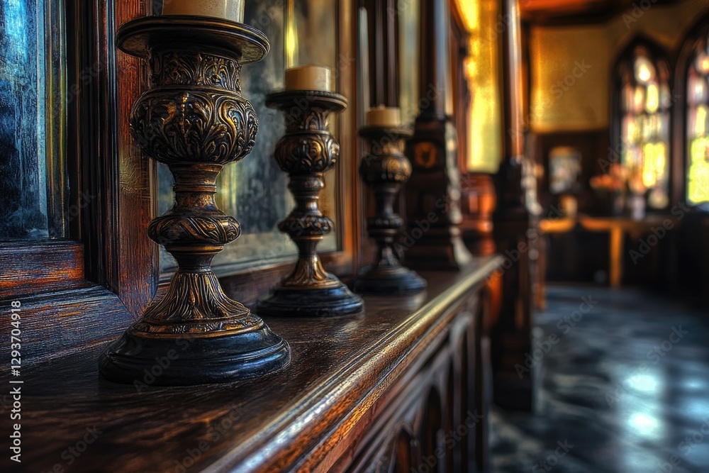 Row of candles on a wooden table Row of candles on a wooden table