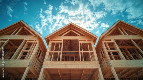 New Townhomes Under Construction Against a Blue Sky