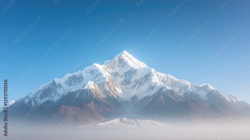 Majestic mountain peak rising above soft clouds, showcasing stun Majestic mountain peak rising above soft clouds, showcasing stun