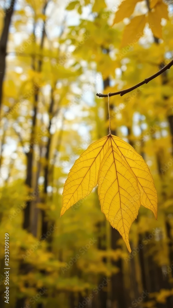 Obraz premium A yellow leaf clinging to a branch in the forest, trees, yellow, natural elements