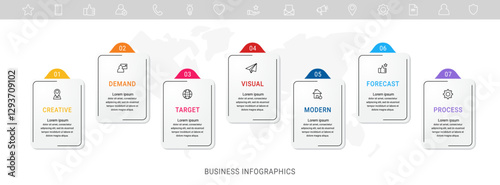 Modern vector infographics with 7 rectangles. Business template with graphic seven steps for diagram, web, banner, presentations, flowchart, content, levels, chart, graphic, timeline