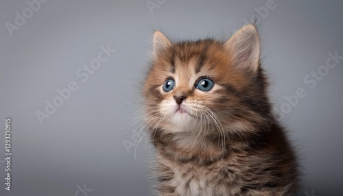 Adorable Fluffy Kitten Against a Striking Gray Backdrop, Showcasing Soft Textures and Playful Energy in a Minimalistic Setting.