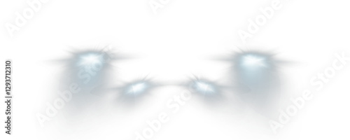 Realistic car headlights. Train moving effect, vector bright lights on transparent background png.	
