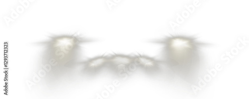Realistic car headlights. Train moving effect, vector bright lights on transparent background png.	
