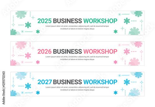 Set of business banner design templates in modern, geometry, abstract shape pattern style for school, company, workshop, seminar, presentation, event and conference. 