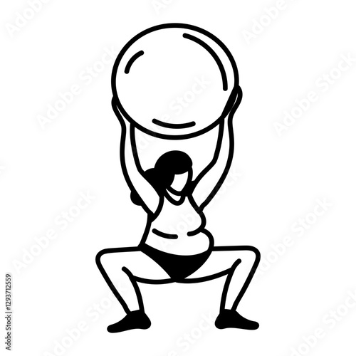 A doodle style icon of a woman doing prenatal exercise with ball 

