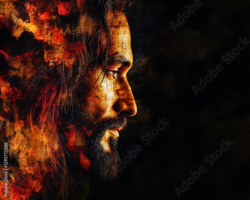 Fiery Man's Profile, Dark Background
