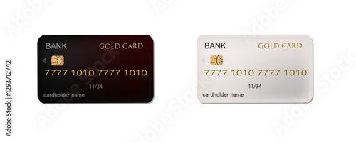 Set of mockups of credit and gift bank cards. Vector template of plastic bank cards png on transparent background.