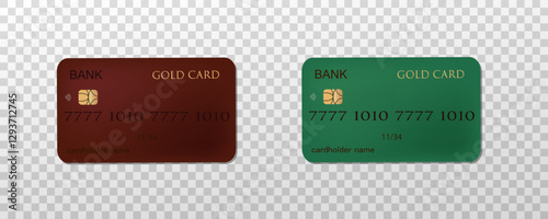 Set of mockups of credit and gift bank cards. Vector template of plastic bank cards png on transparent background.	
