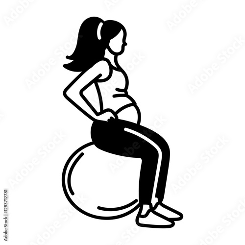 A pregnant woman doing ball exercise, doodle style icon 
