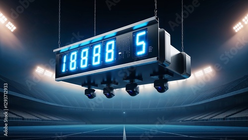 Stadium Scoreboard Displaying High Score at Night