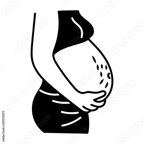 A pregnant lady stretching belly, doodle style icon 
