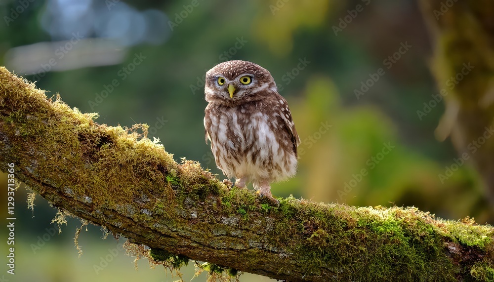 custom made wallpaper toronto digitalLittle Owl Perched on a Mossy Tree Branch A Serene Moment in the Enchanted Forest with Lush Greenery and Muted Autumn Colors