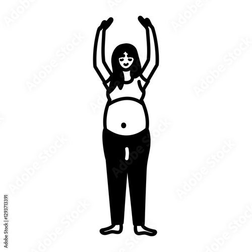 Pregnant woman doing stretching exercise, doodle icon
