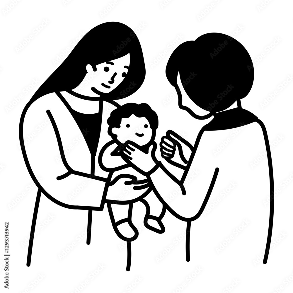 Mother getting a baby checkup with doctor, doodle icon
Mother getting a baby checkup with doctor, doodle icon